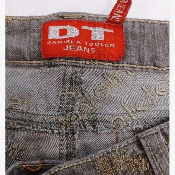 Daniela Tobler  Embroidered Flare Bootcut Grey Low Rise Designer Size 26 - Picture 7 of 11